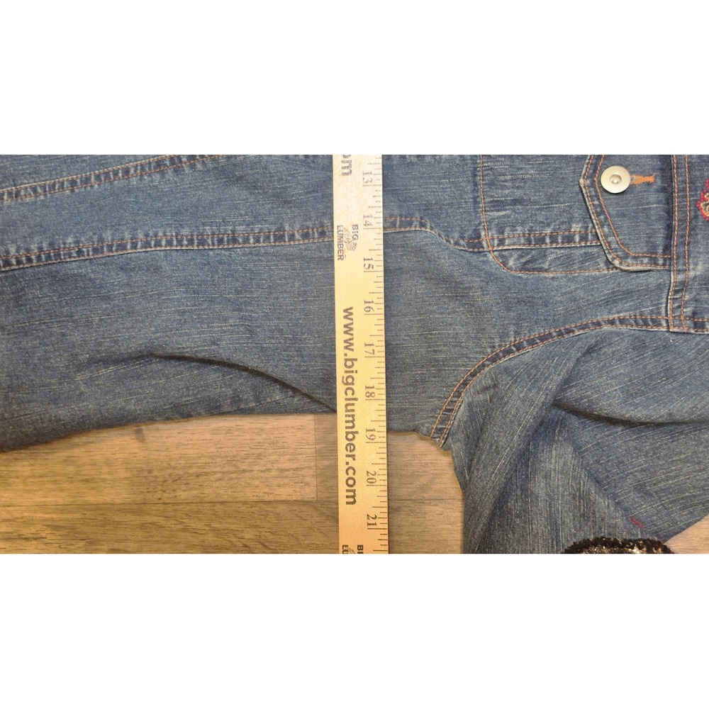 Boho Boutique Western Denim Jacket Embellished Embroidery Rhinestone Blue 14 L - Picture 11 of 12
